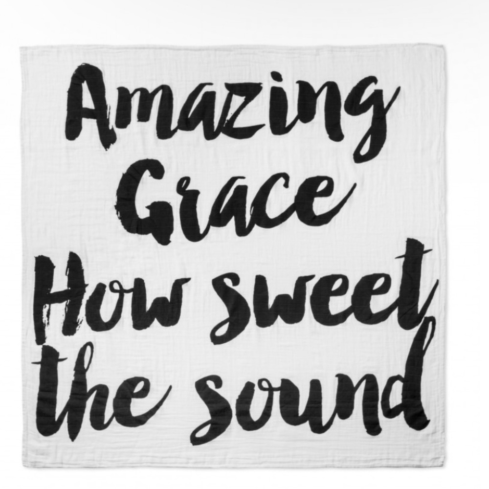 Amazing Grace how sweet the sound infant blanket 49” x47” modern burlap b&w cott
